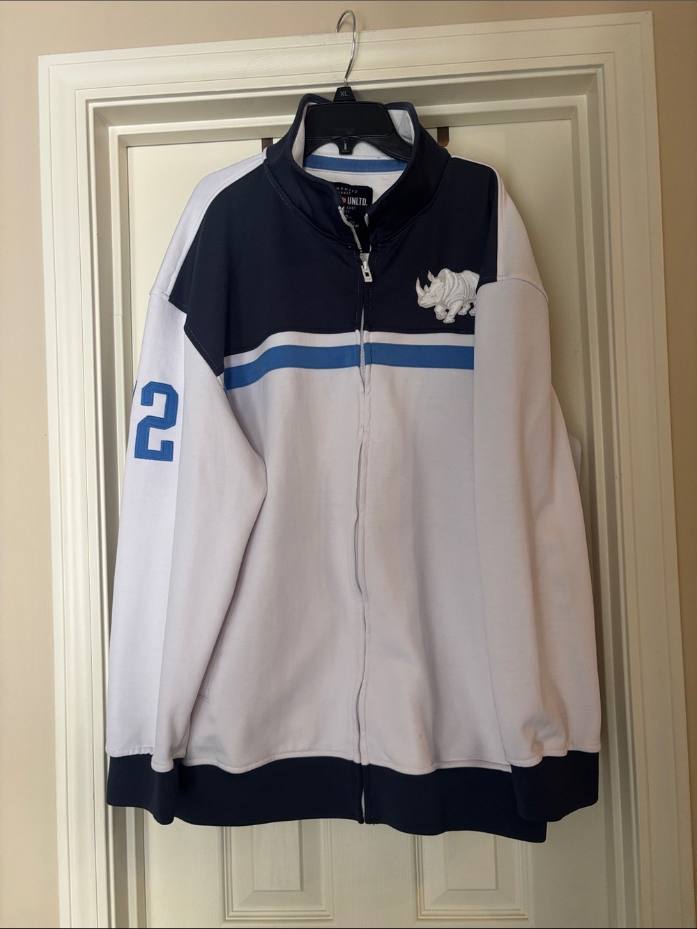ECKO UNLTD Men's White & Navy Zip-Up Track Jacket with Blue Stripe XXL